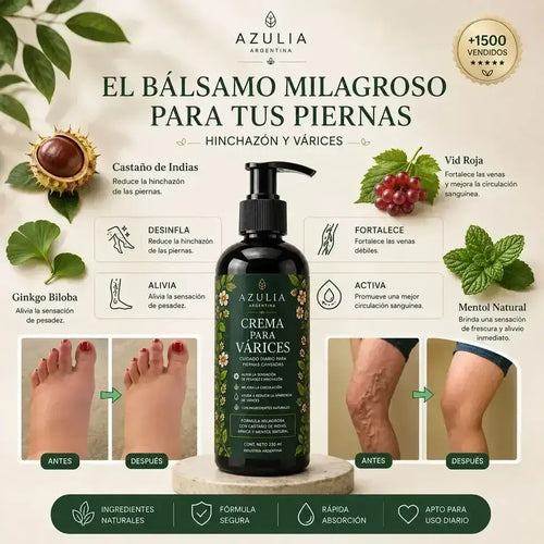 Crema Anti-Várices AZULIA™ 5 en 1 | Circulación, Hinchazón y Piernas Cansadas