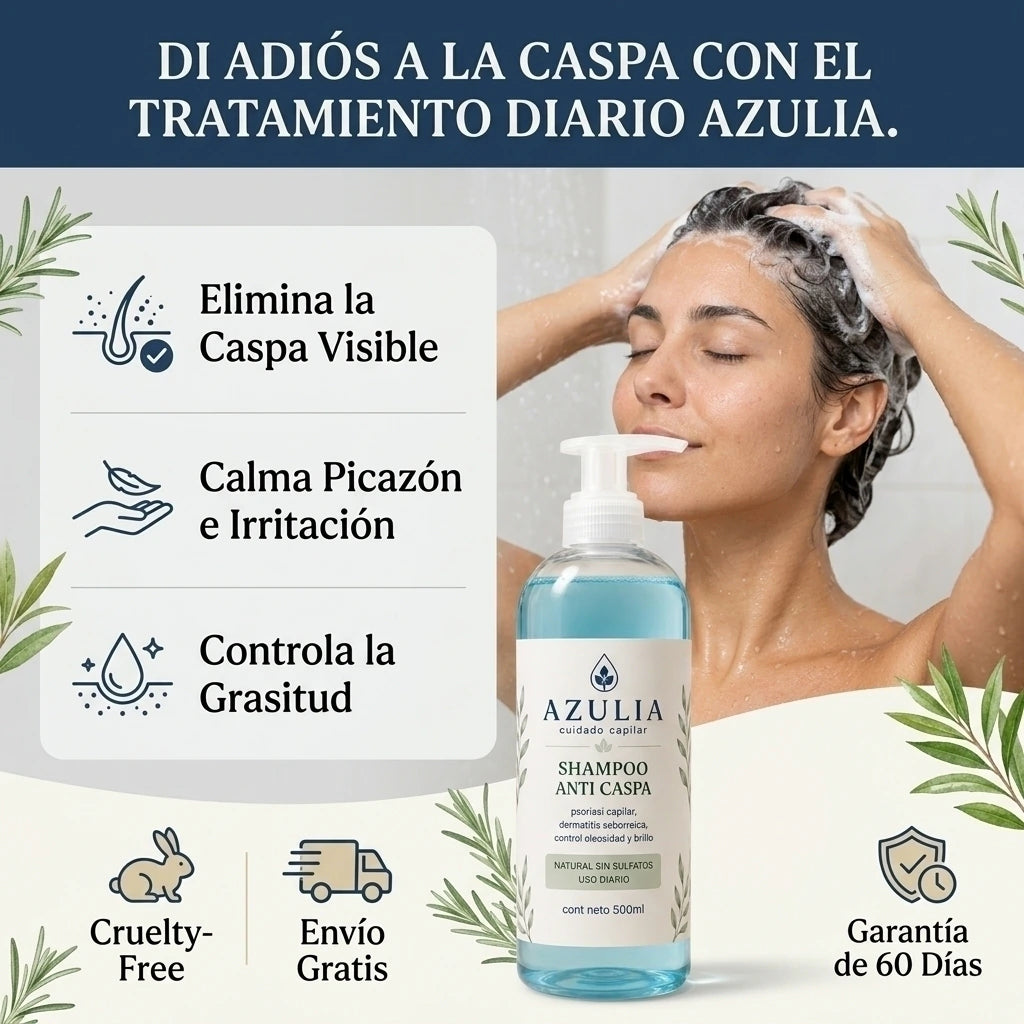 AZULIA™ Shampoo Anti-Caspa Elimina la caspa, calma la picazón y devuelve el brillo al pelo.