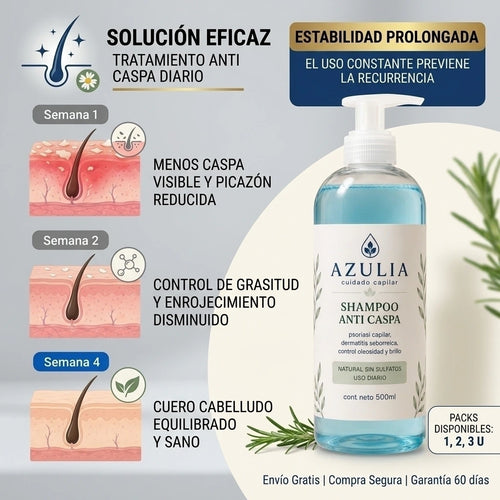 AZULIA™ Shampoo Anti-Caspa Elimina la caspa, calma la picazón y devuelve el brillo al pelo.